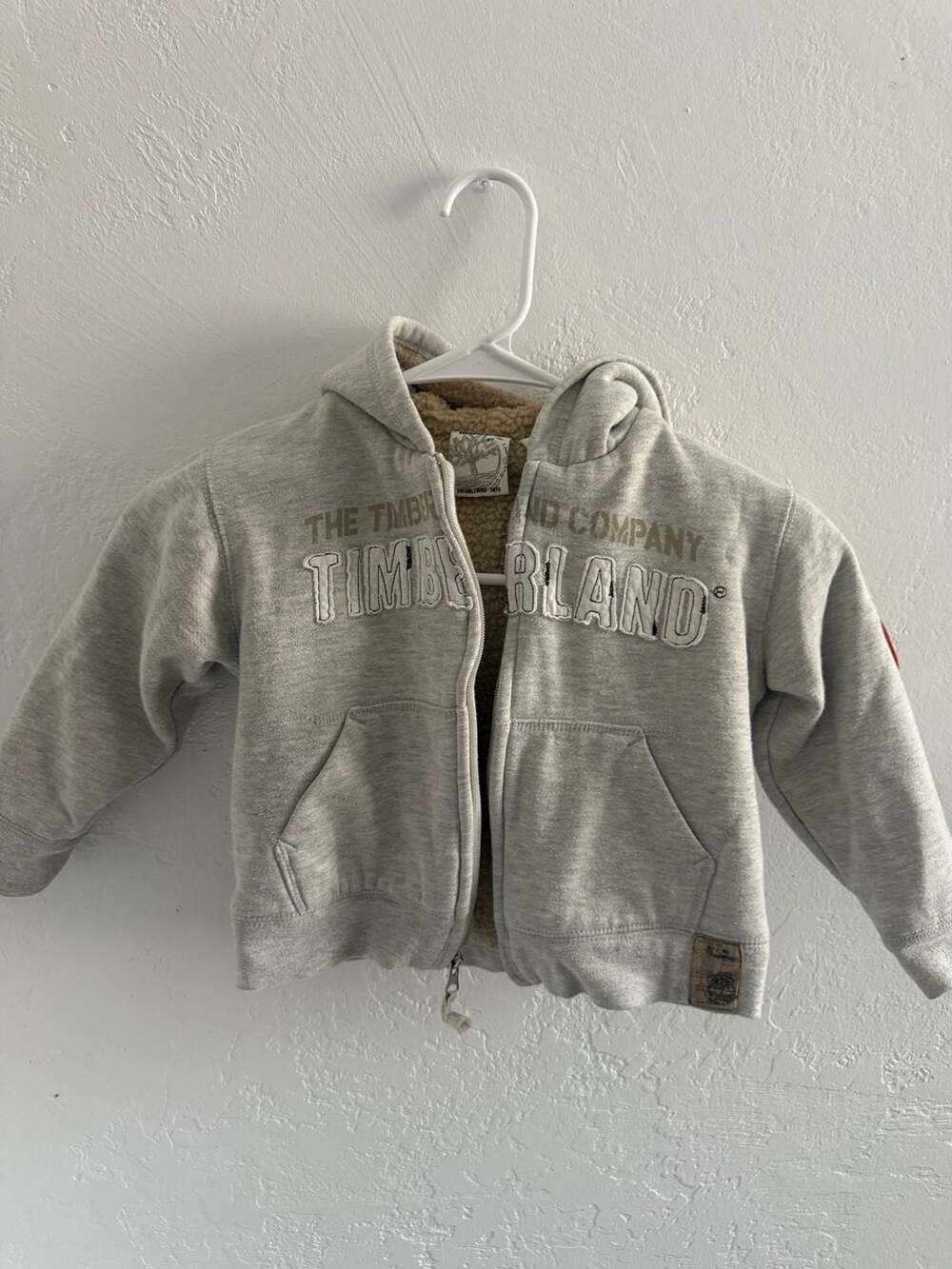 Timberland Sherpa Lined Zip-Up Hoodie Grey Toddler Size 4T